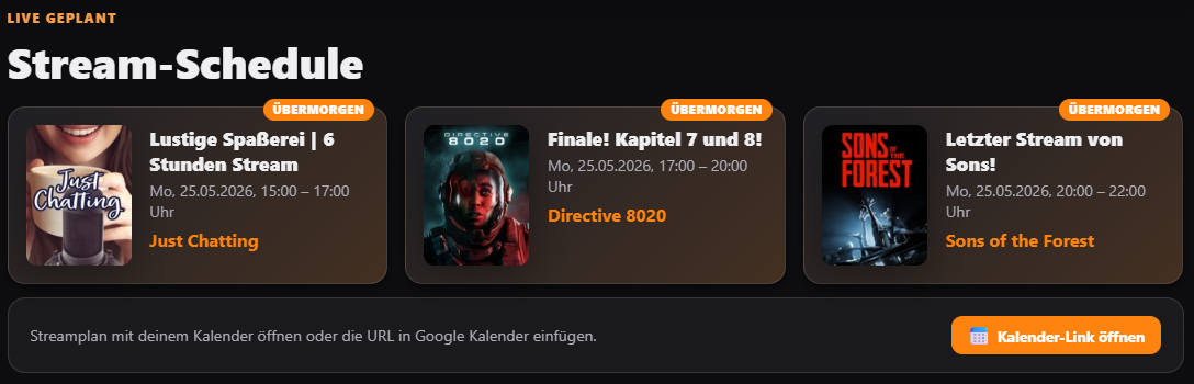 Stream-Schedule in der niceeins-App